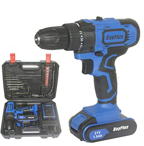 Portable Cordless Drill w/2PCS Li-Ion Batteries Electric Driver Kit Tool Repair Set 18+1 Torque 21V DIY Screwdriver Tail Hammer 2 Speed Mini Wireless Power Driver 3/8Inch with LED&Magnet