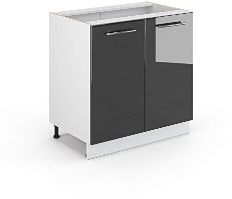 Vicco Mobile lavello cucina Fame-Line, Antracite lucido, 80 cm con ripiano, senza piano di lavoro, per la combinazione con altri moduli della serie Fame-Line
