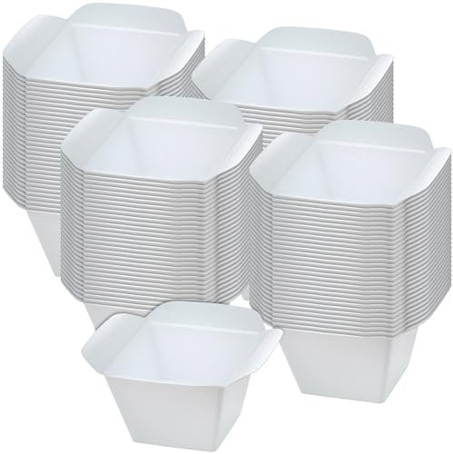 Decorline Schüssel, Kunststoff, quadratisch, klein, Weiß, 100 Stück