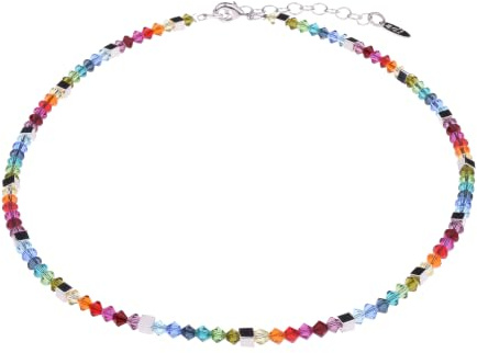 Adi-Modeschmuck zarte Glaskette 'Sana' | geschliffene Glasperlen, kleine versilberte Würfel, handgefertigt in Berlin