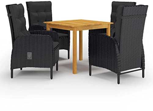 vidaXL Gartenmöbel Set 5-TLG. Sitzgarnitur Sitzgruppe Gartengarnitur Gartenset Tisch Stühle Gartentisch Esstisch Gartenstuhl Sessel Schwarz