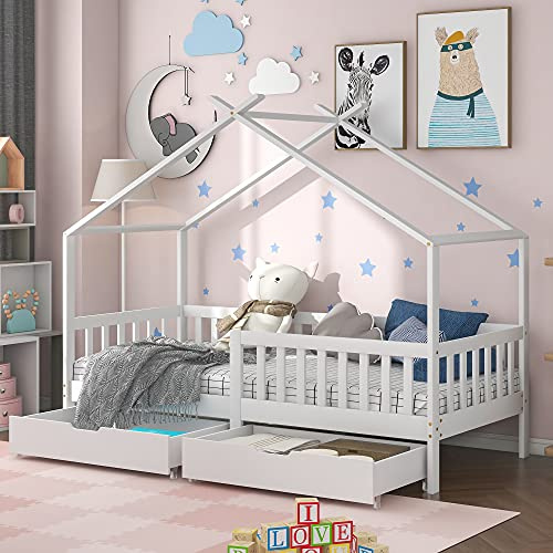 ModernLuxe Lit pour Enfant 90 x 200 cm, lit en Bois pour Enfants, avec Tableau, sommier à Lattes, Anti-Chute, en Bois de pin pour Enfants (sans Matelas)