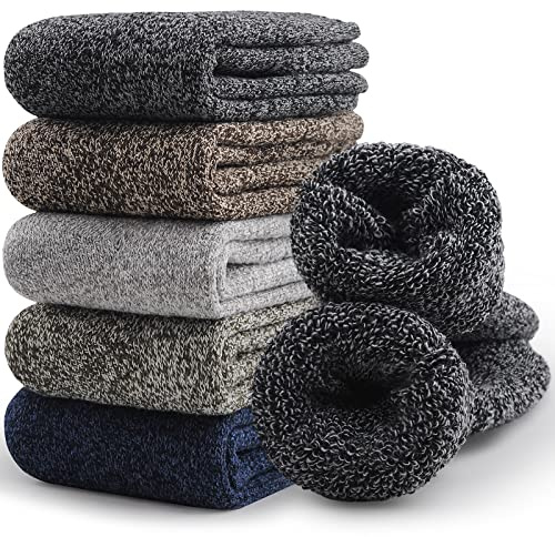SIMIYA 5 Pairs Merino Wool Socks for Men, Thick Winter Wool Hiking Socks, Warm Breathable Crew Mens Socks