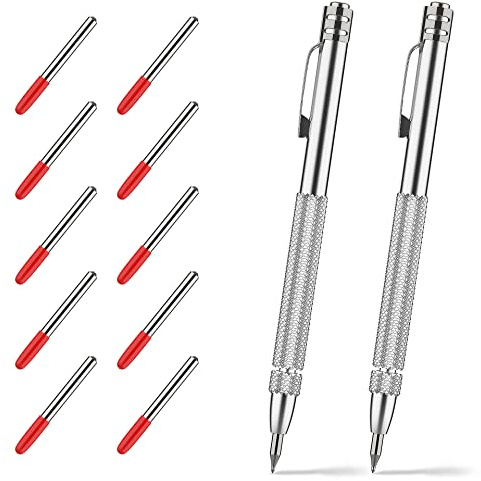 Glieskir 2 Pack Tungsten Carbide Scriber Tool Set with Magnet - Professional Metal Engraving Pen, Extra 10 Carbide Replacement Tips - Ultimate Scribing Tools for Glass/Ceramics/Sheet Metal Marking