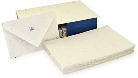 Kathmandu Valley Co. Vintage Stationery Gift Box Set with 50 Handmade A5 Deckle-edge Lokta Paper Sheets and 30 Envelopes (Cornflower)
