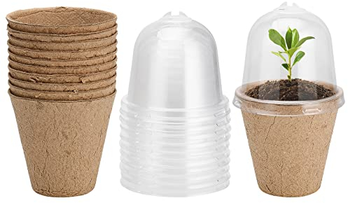 Mokylor Lot de 30 pots biodégradables avec dôme d'humidité, pots de semences avec plateau de drainage, pots de tourbe biodégradables pour semis, légumes