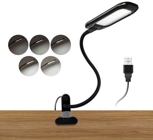 Clip Lights,USB Powered Clip On LED Desk Lamp,Eye Caring Dimmable 8w Bedside Book Light for Reading in Bed,40cm Long Gooseneck Clamp Lamp for Dorm/Lash/Gaming/Puzzle Art Drawing(Adapter Included)