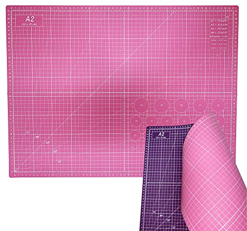 Snadi - Tappetino da Taglio Professionale A2 in Rosa e Lilla | Ideale per Patchwork, Cucito e Artigianato | Auto-Rigenerante | 60x45 cm | 2 Colori per Maggiore Visibilità, Rosa e Lilla