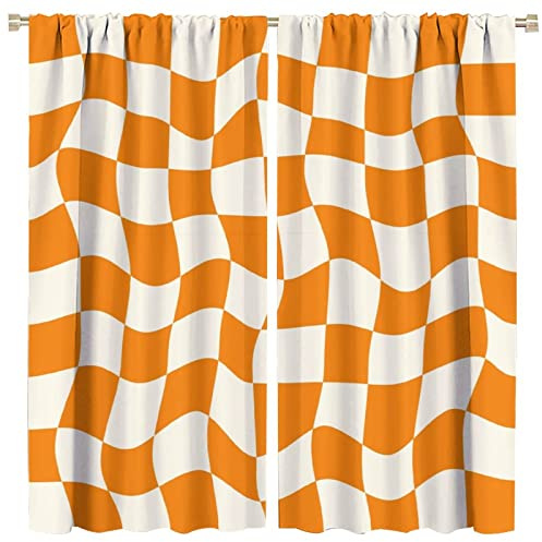 70er 80er Jahre Retro Schachbrett-Vorhänge, abstrakt, gewellt, Hippie, flippig, moderner Stil, Raumverdunkelung, Tür, Fenster, Stangentaschen-Vorhang für Wohnzimmer, Schlafzimmer, Küche, Badezimmer, B