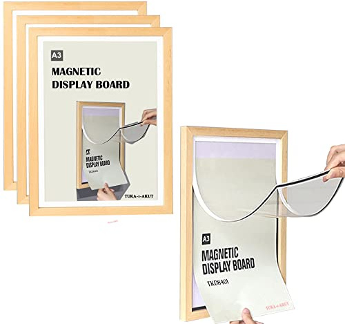 TUKA [4er] A3 Wechselrahmen Holz Natur mit Magnetverschluss, Acryl Info-Rahmen Plakatrahmen Posterrahmen, Magnetrahmen Aufklappbar, Schnelles Wechseln von Aushängen, TKD8401-A3-4X