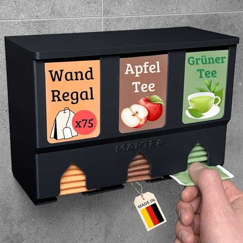 Teeregal für die Wand - hängender Teebeutelspender - Tee Aufbewahrung Küche | hochkant Tee Aufbewahrung zum Aufhängen, Teebox zur Wandmontage, Gastro Küchen Organizer