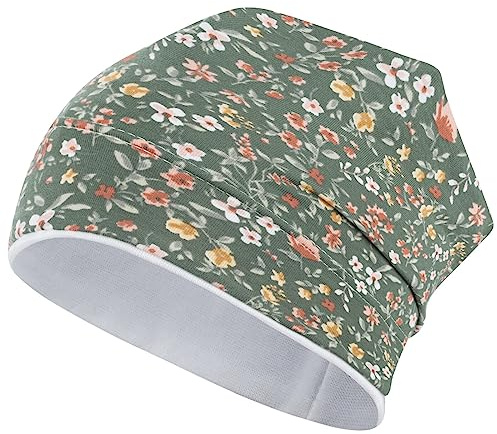 Smarilla Beanie Mütze Übergangsmütze Mädchen Blumen, 54-56, Grün-Creme