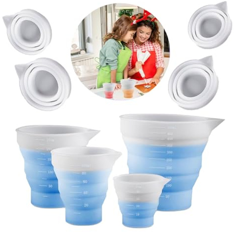 Koonafy 4 pezzi Misurini in Silicone, Misurino Graduato in Silicone di Resina, 50ml/100/250ml/500ml Bicchiere in Silicone per Resina Stampi Epossidici per Cucina,Pittura,Creazione di Gioielli