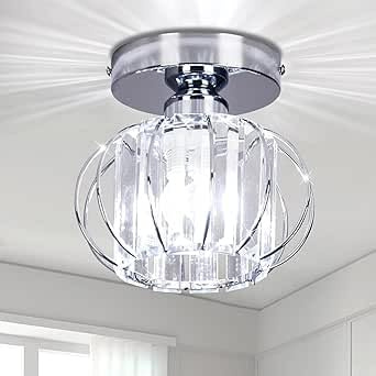 FRIXCHUR Chrome Mini Crystal Chandelier E27 Semi Flush Ceiling Light