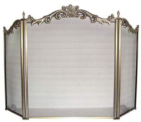 3-Panel-Kaminschutz aus Schmiedeeisen, Solider, babysicherer Kaminzaun, Blatt-Design, Stahl-Funkenschutz, dekorative Netzabdeckung aus Metall für den Außenbereich für Kaminpaneele The New