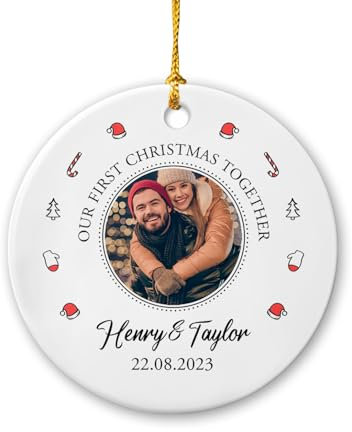 Christbaumschmuck Keramik Weihnachtsanhänger Anhänger Weihnachtsbaumschmuck Hängende Ornamente Weihnachtsdeko Unser Erster Gemeinsamer Bilderrahmen, Personalisiertes Foto 2023, Fotopaar Zusammen