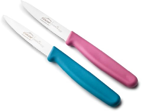 LACOR - 39081 - Coltelli da Cucina Professionali, Set Coltelli da Cucina, Set 2 Pezzi, Spelucchino da Cucina, Lama Seghettata, Acciaio Inox, Serie Etern, Lama 9 cm, Blu e Magenta