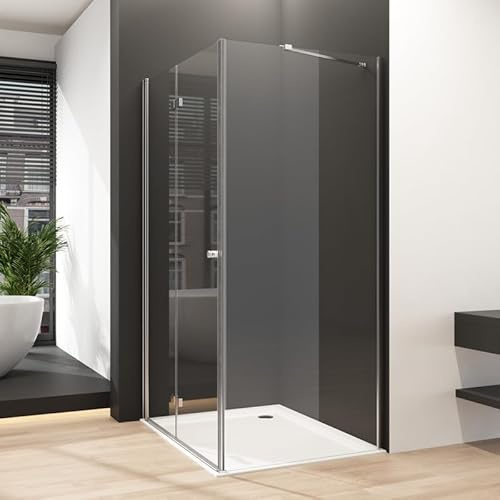 Goezes Eckeinstieg Duschkabine Falttür 90x75x185cm Duschabtrennung mit Seitenwand, Faltbar Duschkabine mit festem Seitenteil Duschwand aus 6mm Sicherheitsglas, ESG Glas Dusche Duschtür