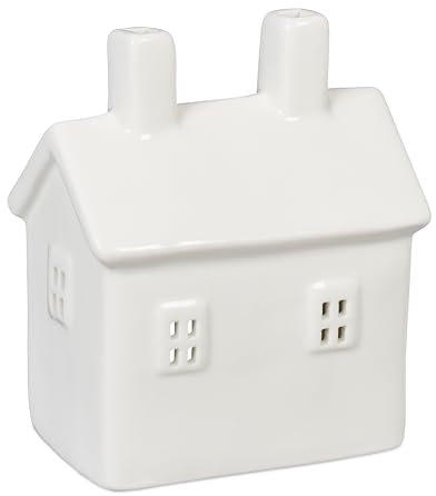 Relaxdays Casetta Portacandele in Ceramica, Casa Luminosa Porta-Tealight, per 1 Candelina, HLP: 12 x 10 x 6,5 cm, Bianco