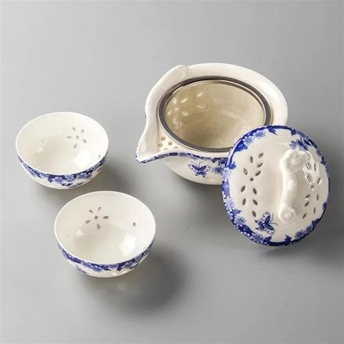 GALSOR Teeservice Für Erwachsene 1 Kanne 2 Tassen Blaues Und Weißes Porzellan Elegantes Reise-Teeservice Schöne Und Einfache Teekanne Wasserkocher Teekanne Teeservice