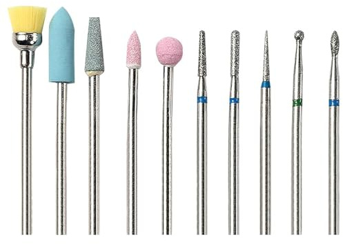 JCUGSBS Punte Fresa Unghie, 10 Pezzi Punta da Trapano per Unghie, Punte Fresa Unghie Professionale per Salon per Rimozione Gel, Manicure, Pedicure, Uso Domestico