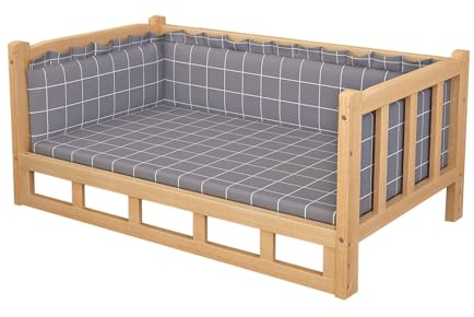 XLJLKJDS Hundebett Erhöhtes Hundebett aus Holz mit abnehmbarem, waschbarem Kissen. Einfach zu montierendes Haustier-Sofabett für kleine, mittelgroße und große Hunde Hundehütte