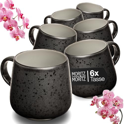 Moritz & Moritz SOLID UNI Juego de tazas para 6 personas color crema - gres, moderno - apto para microondas y lavavajillas, mango de cobre