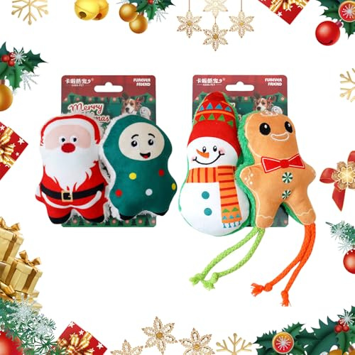 Weihnachts Katzen Plüschtier ,4 Stück Weihnachten Katzenminze Kauspielzeug Biss Katzenspielzeug,Stoff Katzenminze Spielzeug für Katze Zahnen Kauspielzeug Katzenminze Spielzeug Weihnachten Urlaub Party