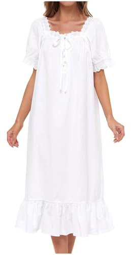 KBOPLEMQ Chemise de nuit en coton tricoté pour femme - Manches longues - Vintage victorien - Robe de nuit pour femme - Mignon - Rétro - Manches longues - Princesse - Dentelle - Col en U - Lounge