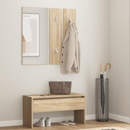Hovothy Flurmöbel-Set 80x30,5x40 cm Wohnzimmermöbel Flurbank Schuhschrank Sitztruhe Truhenbank Sitzbank Schlafzimmermöbel Sitzbank Moderne Schuhtruhe Eingangbank Holzwerkstoff, Acryl Sonoma-Eiche