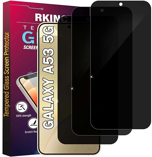 RKINC Vetro Temperato Privacy per Samsung Galaxy A53 5G, [3 Pezzi] [Non supporta ID impronta digitali] Pellicola Protettiva salvaschermo, Angolo di privacy migliorato, Durezza 9H