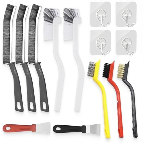 NJCXOLA 14 Piezas Cepillo de Limpieza de Grietas, Cepillo de Limpieza de Hendiduras de Cerdas Duras, Cepillo Limpieza Hogar, Cepillo de Limpieza Multifuncional para Juntas para Ventanas Baño Coc