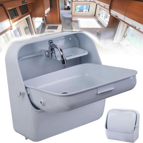 LSBHPPD Wohnmobilspüle, quadratische Einzelspüle, Klappspüle aus Edelstahl mit gebogenem Wasserhahn, multifunktionales Waschbecken für Bar, Speisewagen, Wohnmobil, Wohnmobil, Boot, Van,White