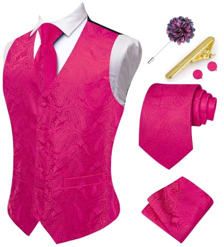 Hi-Tie Ensemble gilet de costume pour homme - Gilet formel cachemire jacquard - Pour fête de mariage