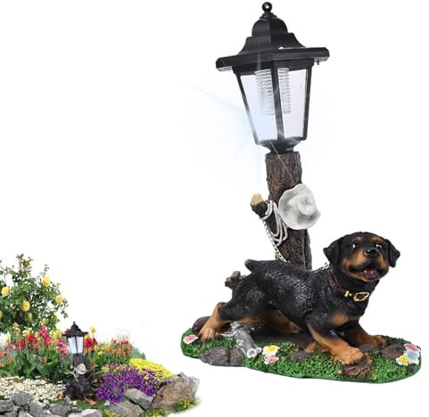 Statue de jardin pour chien avec lumière, sculpture de chien d'extérieur,Statue extérieure avec lanterne solaire | Sculpture de collection unique pour les amateurs de chiens, patio, balcon, cour, pelo