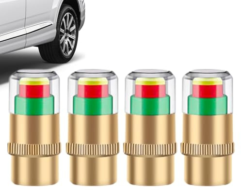 Auto-Reifendruck-Ventilkappe, Reifenventilkappen, Reifendruckkappen, 4 x Reifendruckkappen, Reifendruck-Monitor, Autoreifen-Luftkappen, Ventilschaftkappen, Sensor, 3 Farben Alarm
