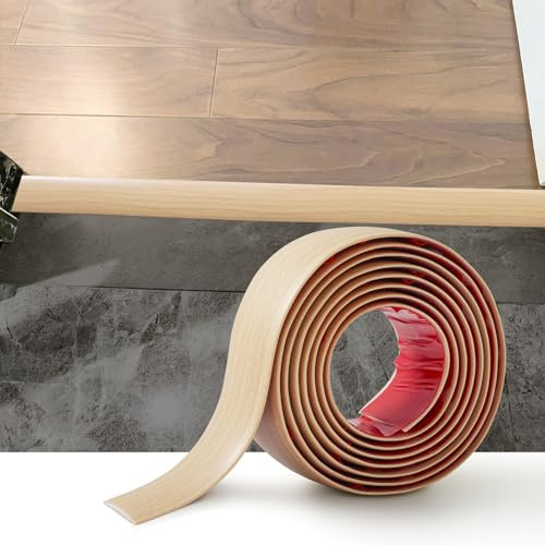 2M Flacher Bodenübergangsleiste Selbstklebender Übergangprofil Türschwellen-Übergangsvinyl Laminat-Bodenbelagsleisten Bodentrennstreifen Fußböden Abdeckleisten, 5cm Beige Eichenmaserung