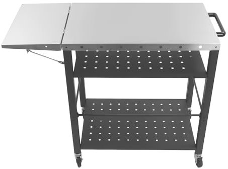 BBQ Trolley Table 4-Shelf Movable and Lockable Grill Table Cart Outdoor Grill Dining Cart Kitchen Worktable Outdoor Garden Grill Table Multifunctional Iron Table Top