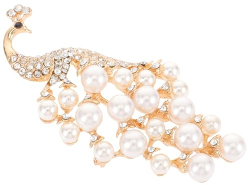 CALLARON Elegante Perlen Brosche Pfau als Kostümrequisiten und Dekoration für Damen aus Zinklegierung mit Strass für Party und Bankett