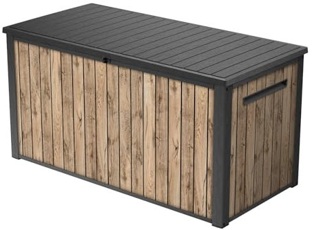 Keter Gartenbox Sierra 643L | 144x67x73 cm cm | Kunststoff in Holzoptik (Pinie) | Deckel mit Gasdruckfedern | abschließbar