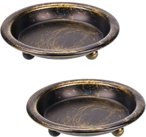 Vintage Round Candle Holder Trays, Decorative Iron Candle Plates/Candle Bases for Home Decor, 4.2 Diameter for Pillar & Tealight Candles (Black + Gold)