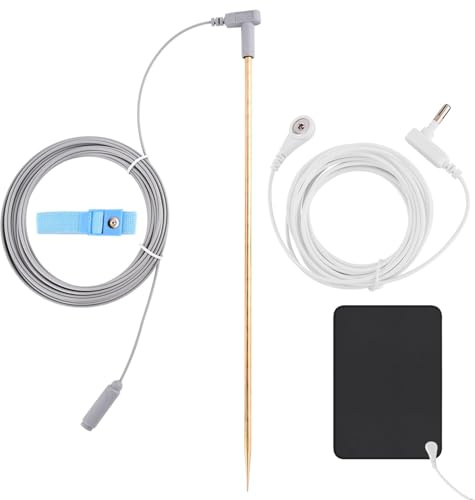 Ground Rod Kit, Portable Copper Grounding Rod with 40ft Cord, 15ft Cord and Anti-static Wristband, for Grounded Earth Connected Products(11.81inch Ground Rod)