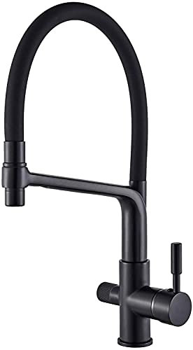 Küchenarmaturen 3-Wege Küchenarmatur mit Handbrause Schwarz 2 Hebel 3 in 1 Mischbatterie 3 in 1 Wasserhahn für Trinkwasser Messing Küche mit 360° Schwenkbrause