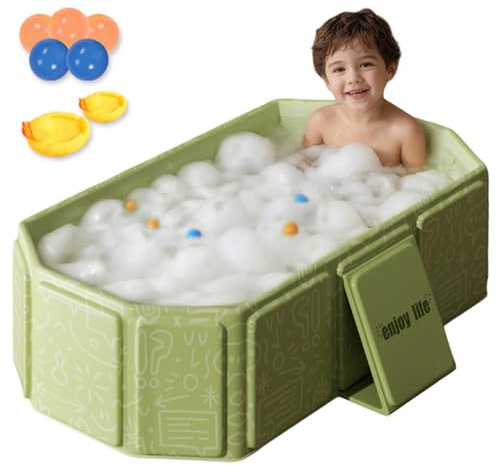 La bañera de bebé plegable, la bañera de bebé plegable, PVC plepsible con desagüe y pies de soporte, 29.5x17.7x9.8 pulgadas de portátil con juguetes para niños de 0 a 8 años