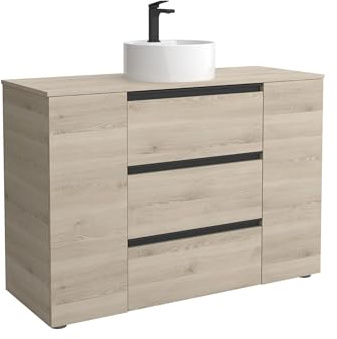 Cygnus Bath Mueble de Baño BEQUIA Plus 3C 120cm Natural | Lavabo sobre encimera Porcelana Lado Reversible