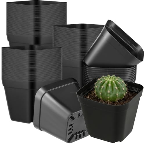 MAKTSAM 200PCS 10cm Plastic Plant Nursery Pots with Drainage Holes, Square Seedling Pots, Anti-Deformation Plant Containers for Vegetables, Succulents, and Transplanting