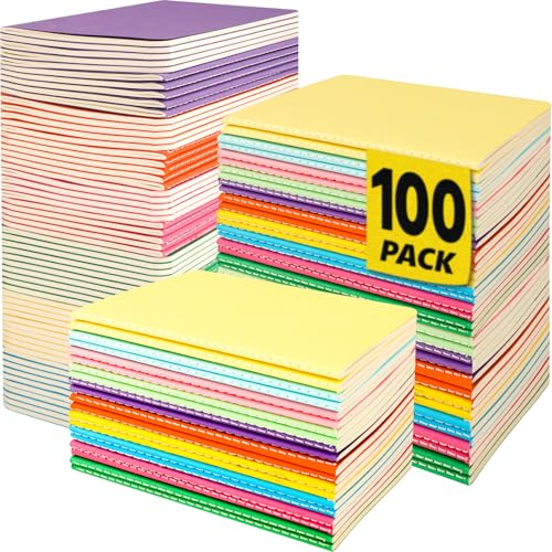 100 Pack Small Lined Notepads Bulk, Mini Journal Pocket Notebooks Set 3.5 Inch x 5.5 Inch, Colored Cover Notebook Wide Ruled, 10 Colors 24 Sheets (48 Pages) for Traveler, Students, School Supplies