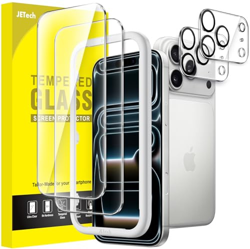 JETech Skärmskydd för iPhone 17 Pro Max 6,9-Tum med Kameralinsskydd, Enkelt Installation Verktyg, 9H Hårdhet Härdat Glasfilm, HD Klar, 2-Pack Vardera