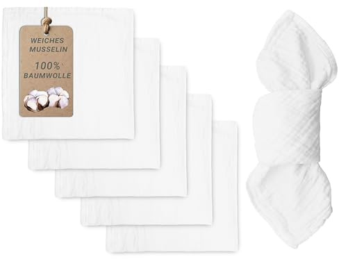 ZOLLNER 6er Set Musselin Stoffservietten in weiß - 50x50 cm - hochwertige und extra weiche Servietten aus Baumwolle - bügelfrei - 4-seitig gesäumt - waschbar bis 95°C