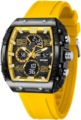 findtime Herren Uhren Digitaluhr Rechteckige Sportuhr Männer Armbanduhr Digital Analog Stoppuhr Militär Jungen Uhr Outdoor 5ATM Wasserdicht Tactical Watch Sportlich